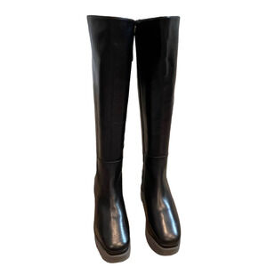 Paloma Barcelo Black Tall Leather Platfrom Boots Women's Size 35 NWOB